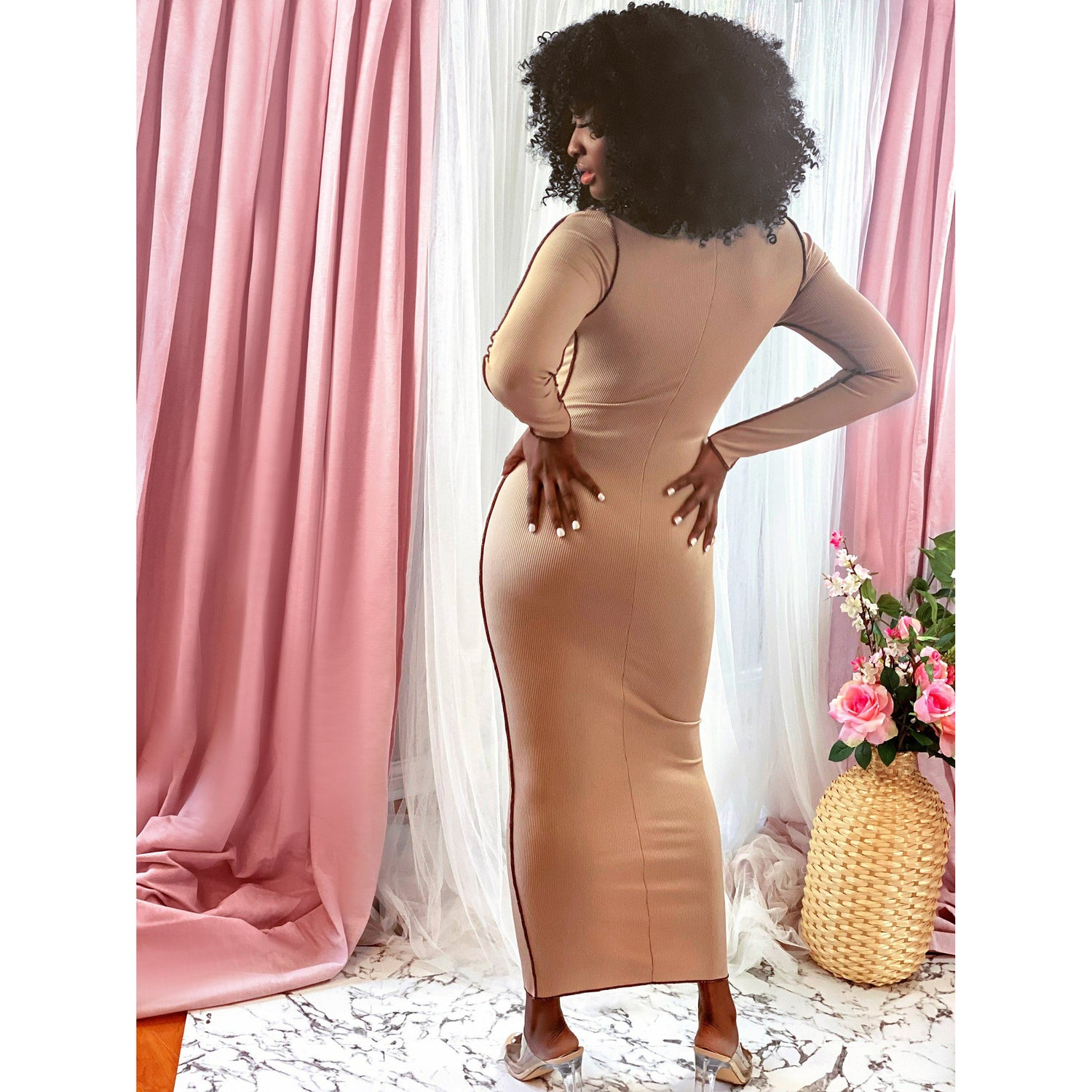 Rosy Brown Me Next Ribbed Knit Dress (Nude)