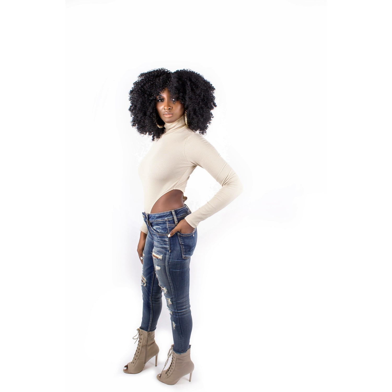 Antique White Ribbed Turtleneck Bodysuit (Nude)