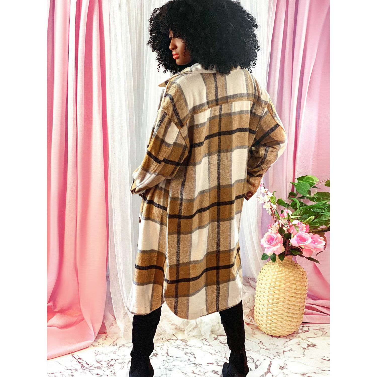 Pink On The Town Plaid Jacket (Brown Multi)