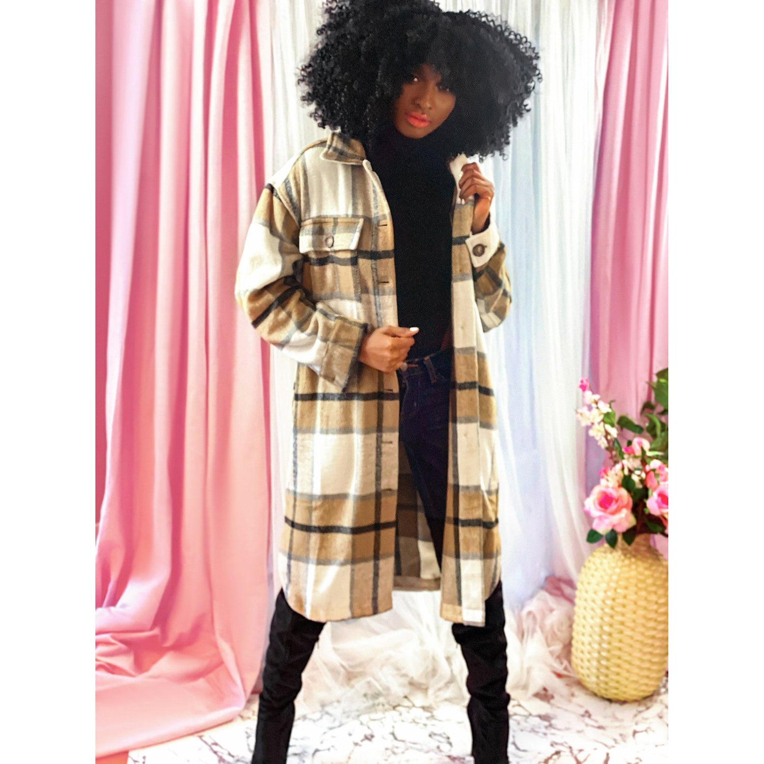 Pink On The Town Plaid Jacket (Brown Multi)
