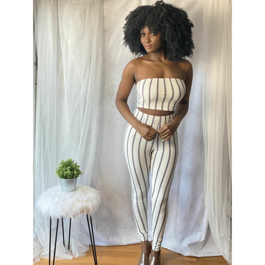 Gray Pinstripe Legging Set (White)