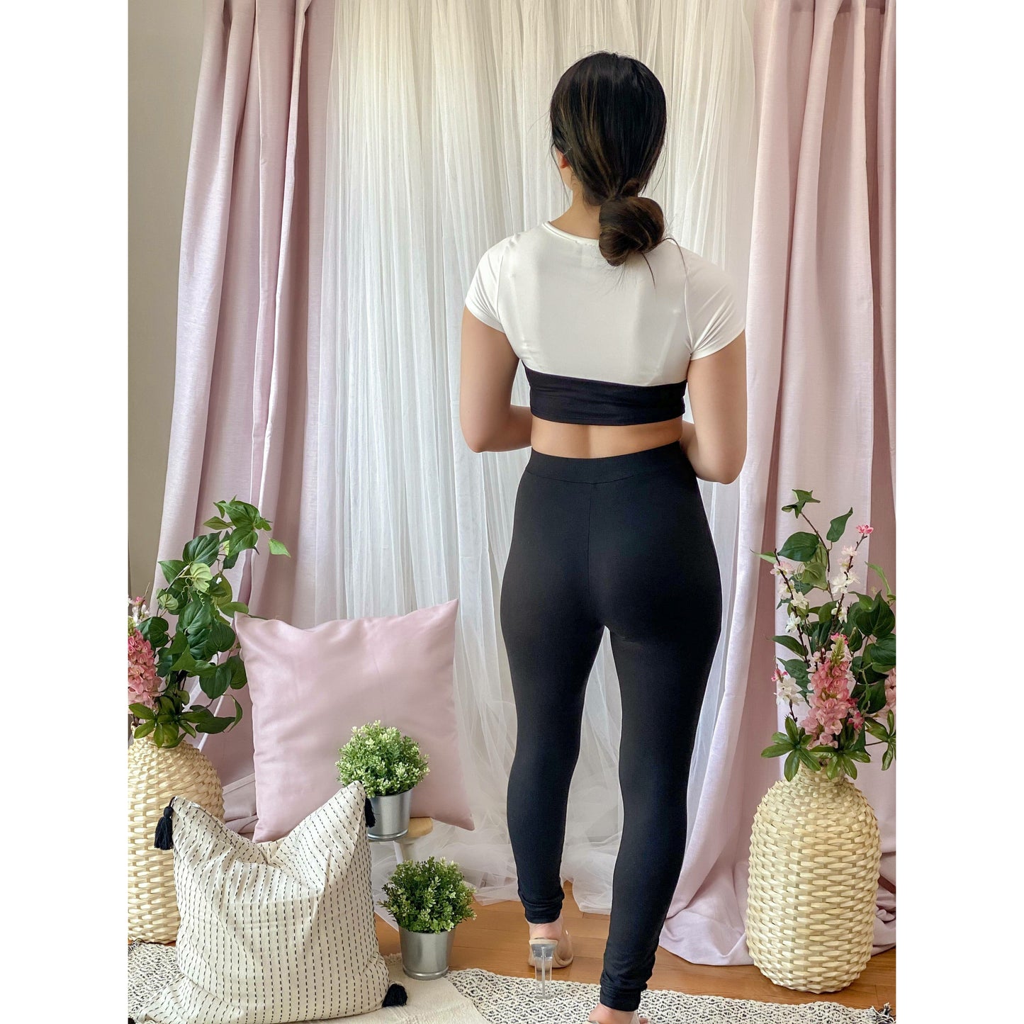 Light Gray Oh So Classic Two Piece High Waist Pant Set ( Black/White)