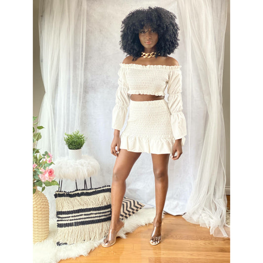 Beige Think About You Skirt Set (White)