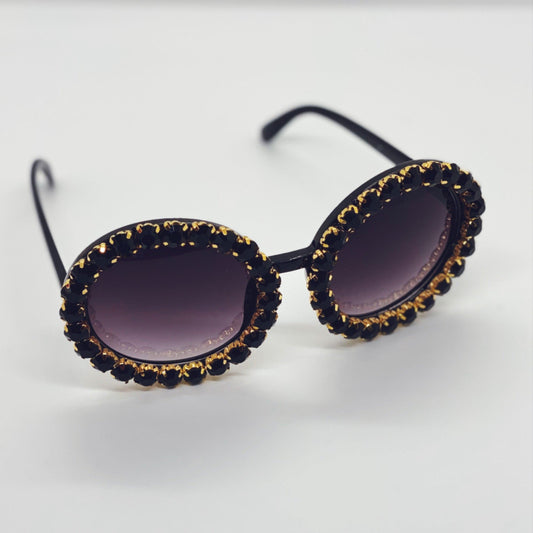 Dark Slate Gray Crystal Round Sunglasses
