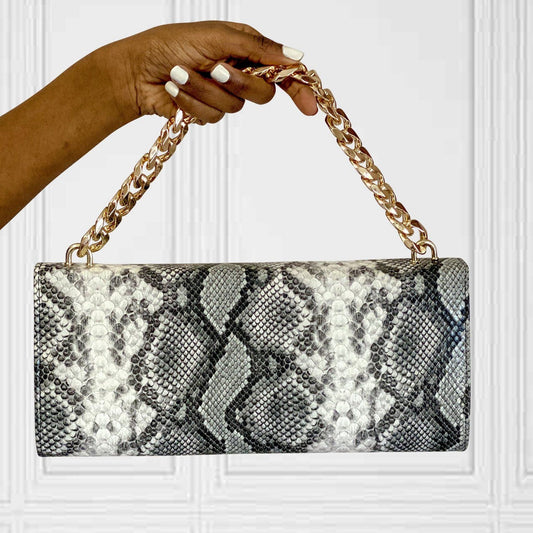 Dim Gray Snake Print Clutch Bag (Blk&White)