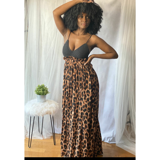 Gray Backless Leopard Maxi Dress