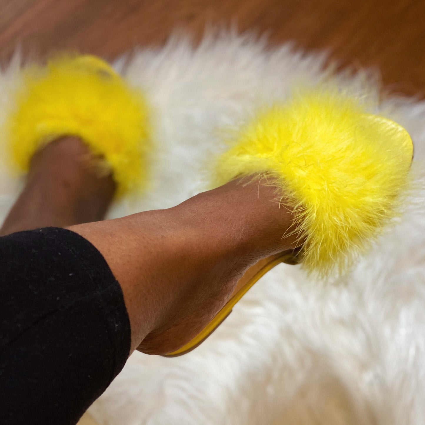 Gold Fur Slides Sandal(Yellow)- FINAL SALE
