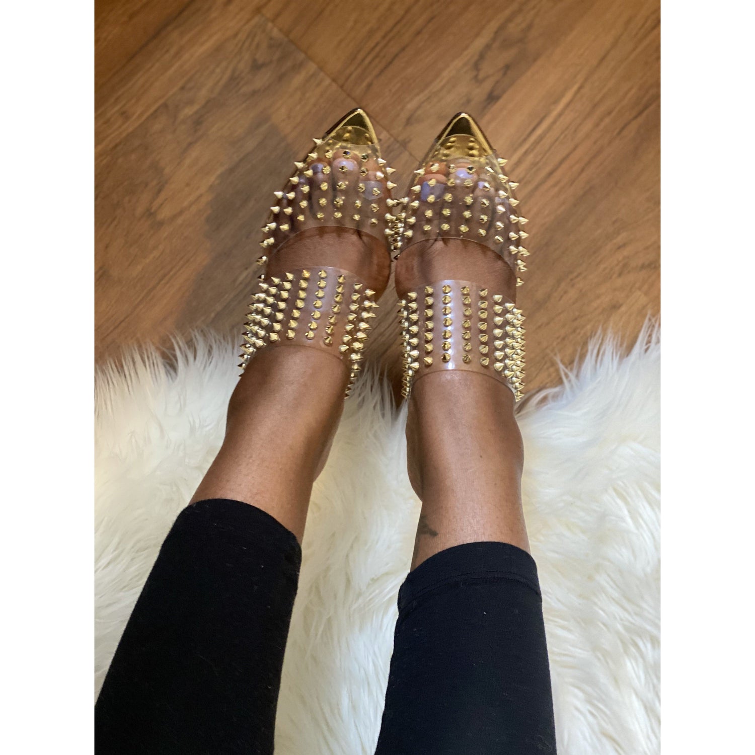 Dim Gray Ravish Gold Spike Slide On Heel