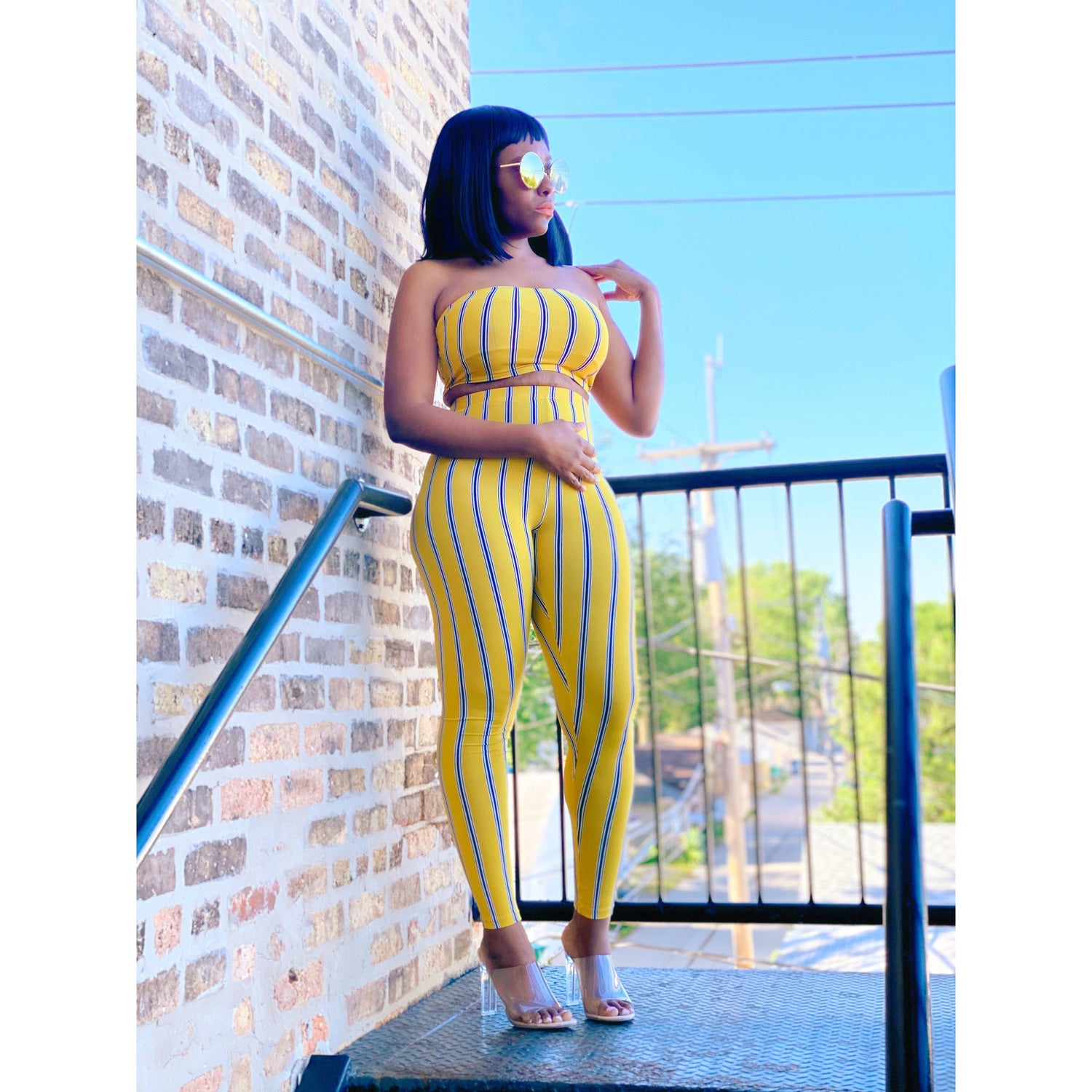 Dark Goldenrod Pinstripe Legging Set (Yellow)