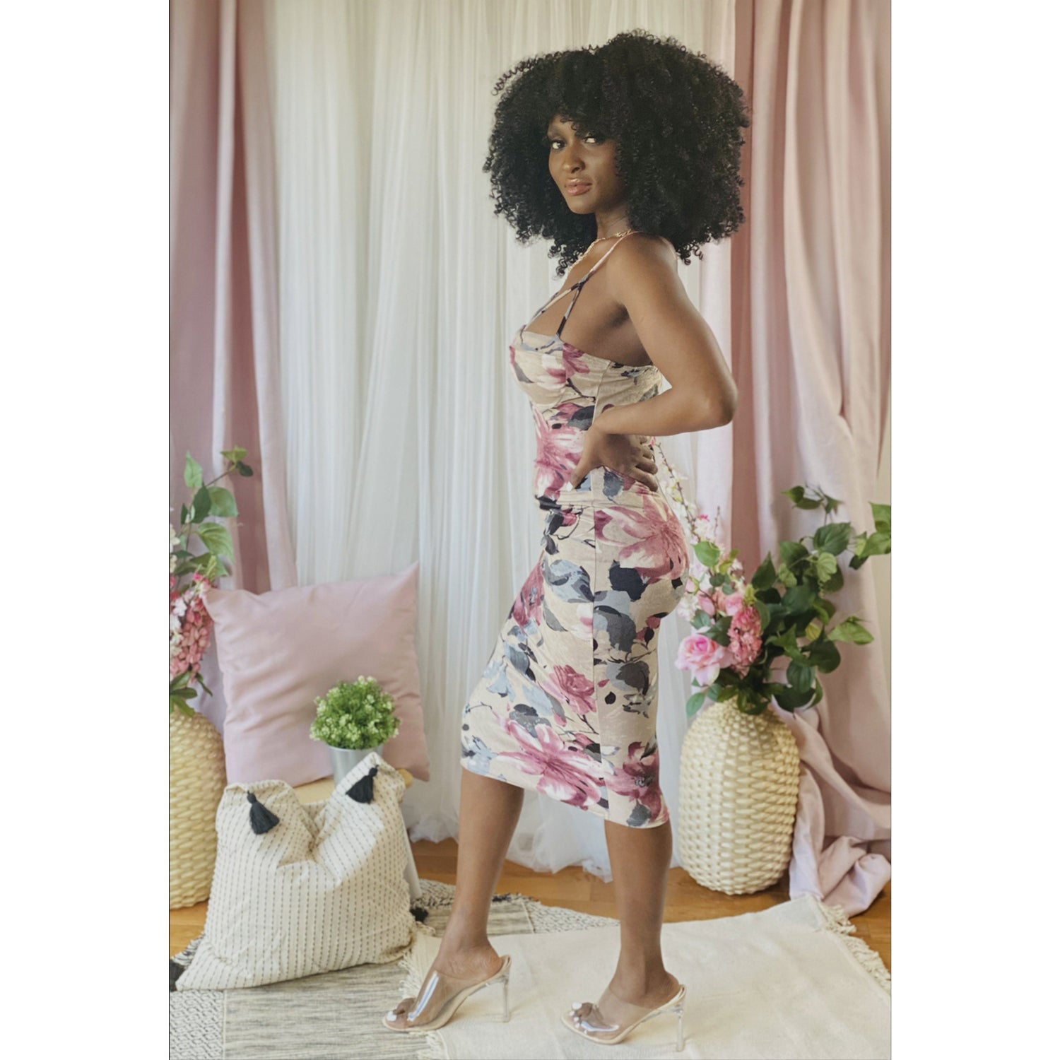 Gray Me So Pretty Flower Print Bodycon Dress (Multi)