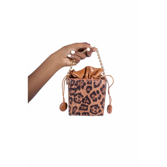 Rosy Brown Leopard Box Chain Clutch