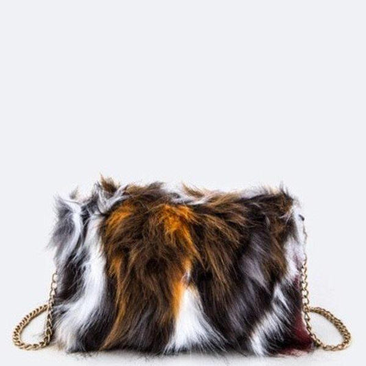 Saddle Brown Faux Fur Crossbody Bag