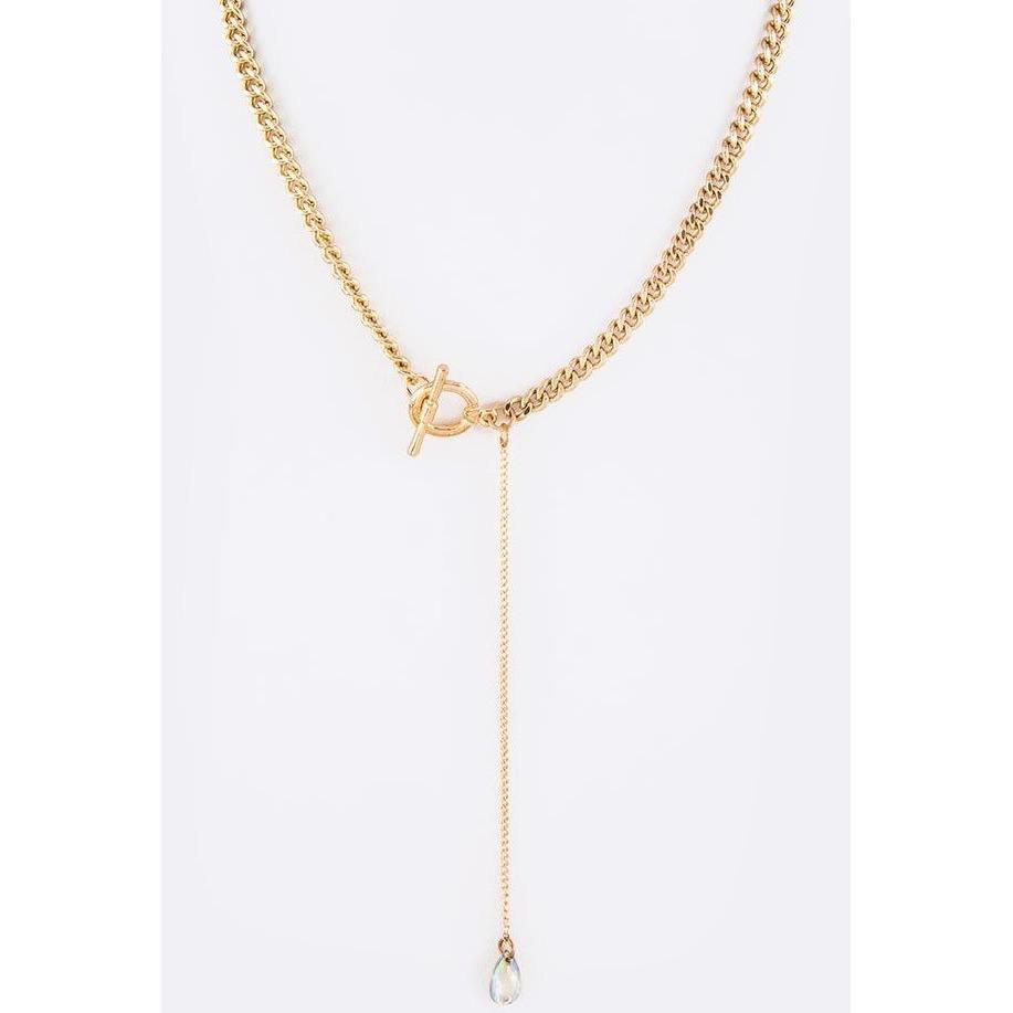 Tan Crystal Drop Toggle Necklace