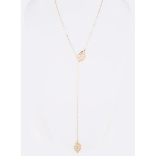 White Smoke Leaf Cutout Filigree Drop Necklace