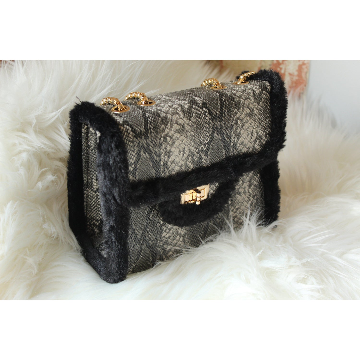 Dark Olive Green Python Snake Print Bag