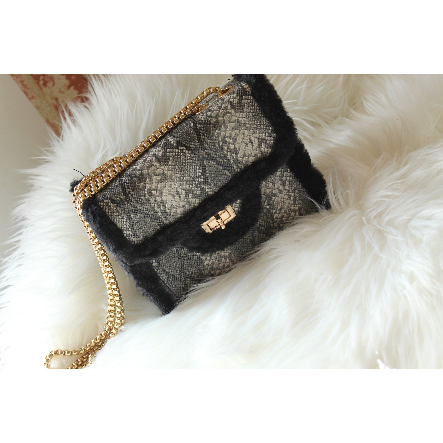 Dark Olive Green Python Snake Print Bag