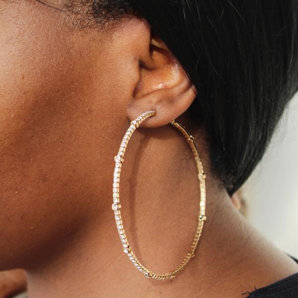 Black Gold Crystal Studded Hoop Earrings