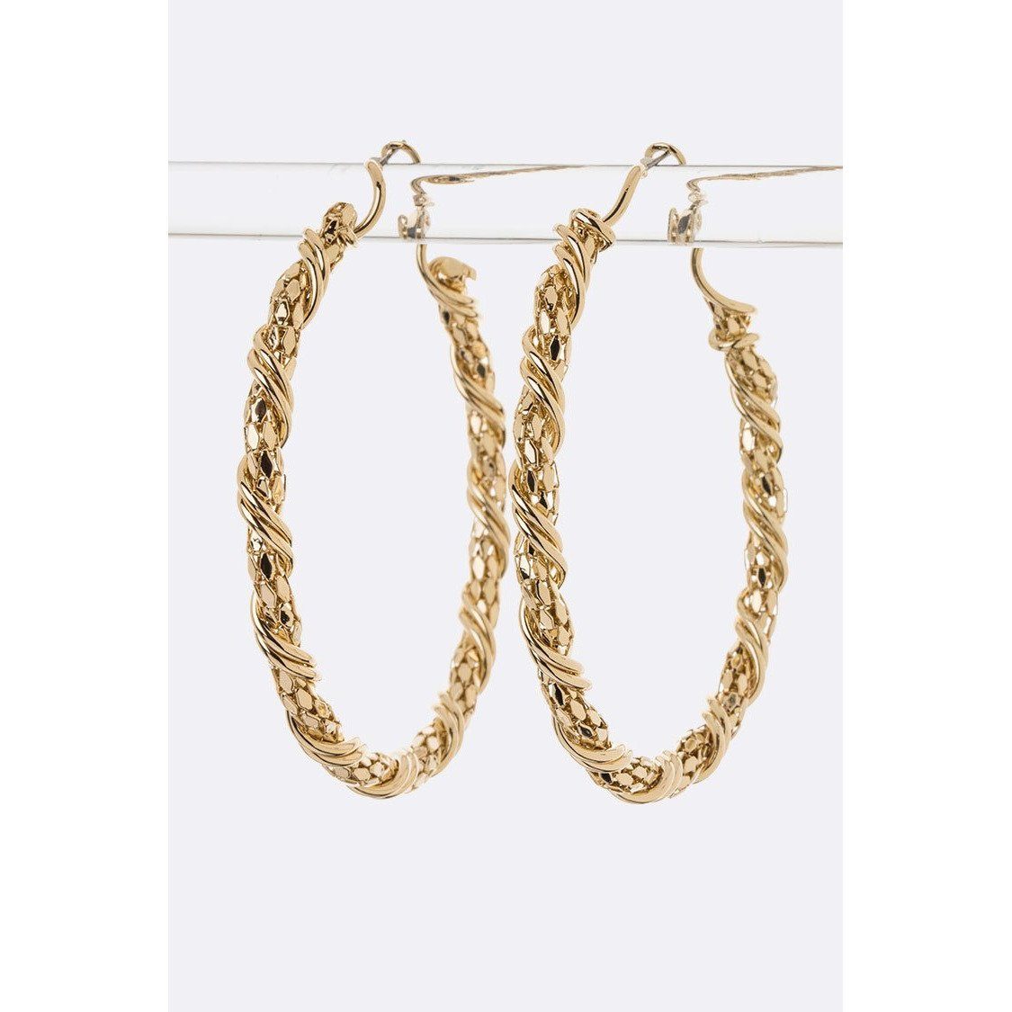 Rosy Brown Twisted Chain Hoop Earrings (Gold)