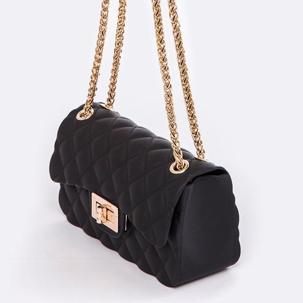 Dark Slate Gray Quilted Chain Crossbody Bag