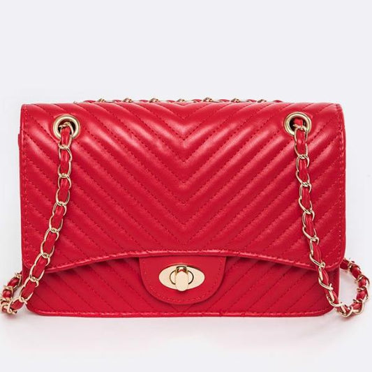 Firebrick Chevron Stitched Shoulder Bag