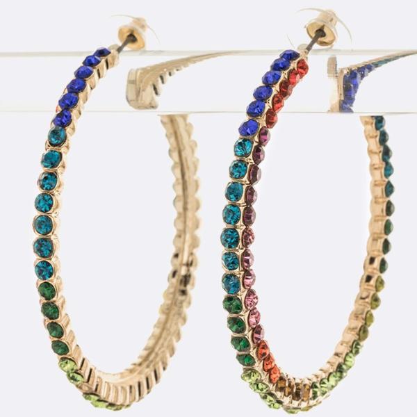 Tan Crystal Hoop Earrings