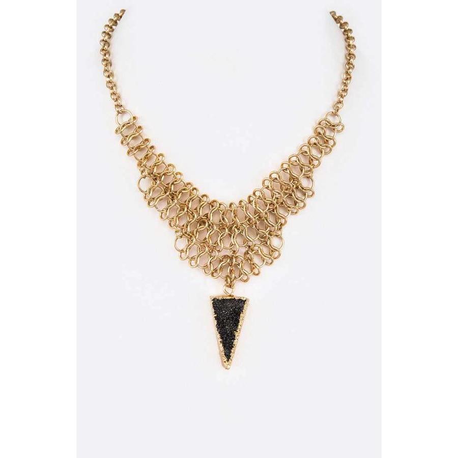 Tan Gold Chain & Druzy Charm Necklace