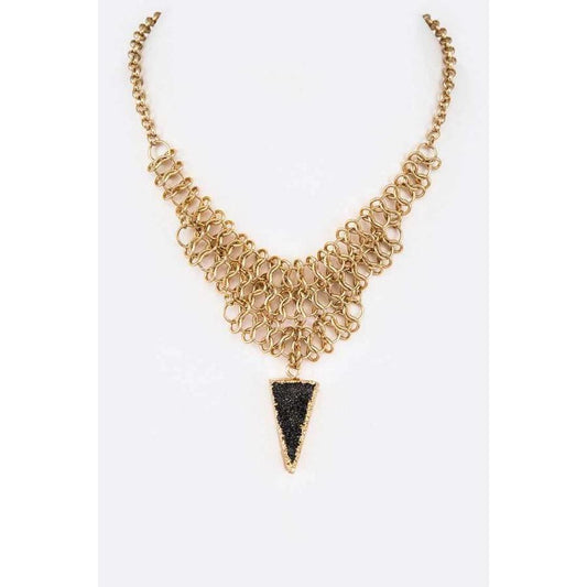 Tan Gold Chain & Druzy Charm Necklace