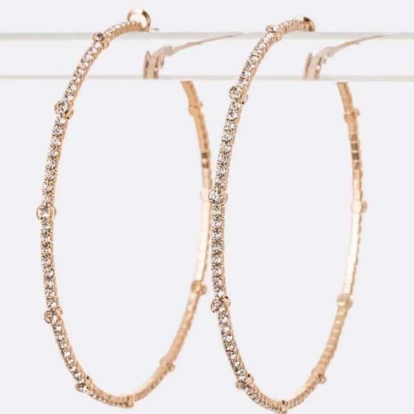 Tan Gold Crystal Studded Hoop Earrings
