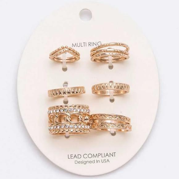 Tan Gold Embossed Mix Ring Set