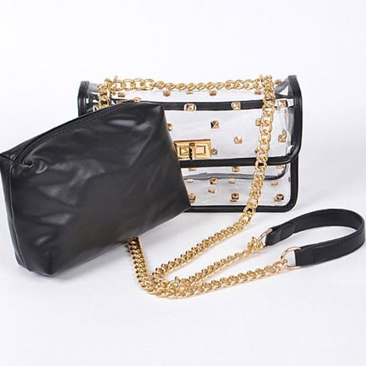 Dark Slate Gray Studded Clear Crossbody Bag