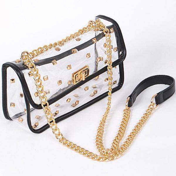 Tan Studded Clear Crossbody Bag
