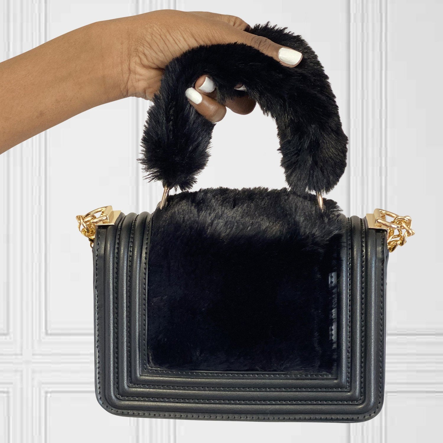 Black Faux Fur Bag (Black)