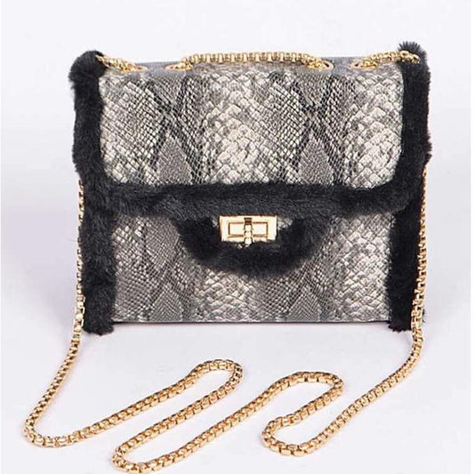 Dark Gray Python Snake Print Bag