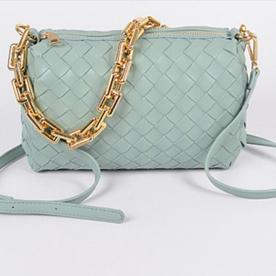 Gray Weave Chain Handbag (Sage)